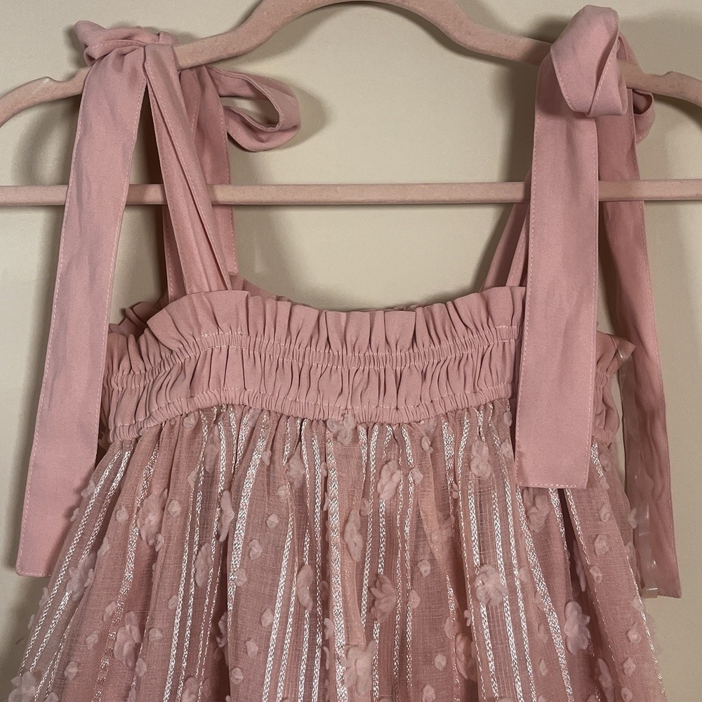 Entro Blush Pink Bow Midi Dress Shoulder Ties Fairy Princess Party - Picture 3 of 9
